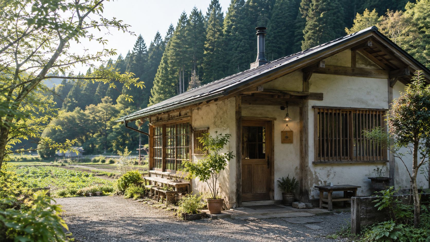 里山に佇む一軒家カフェの外観